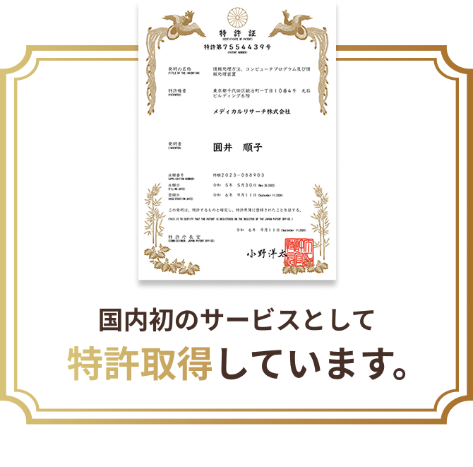 国内初のサービスとして特許取得しています。